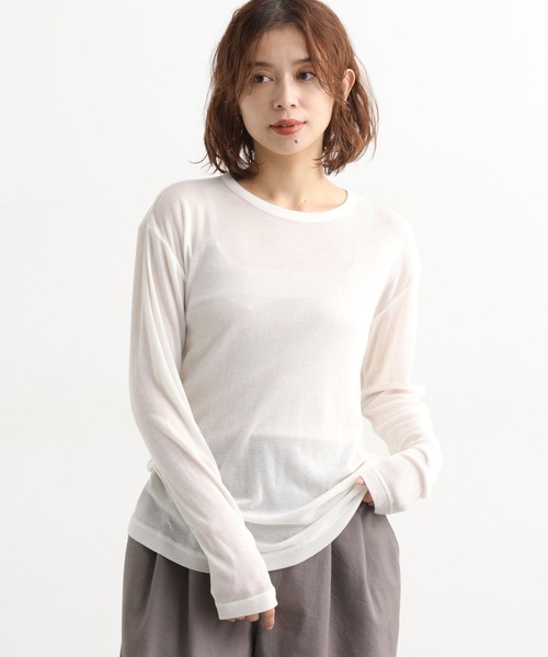 studio CLIP（スタディオクリップ）の「【吸湿発熱・吸放湿性】ウールミックスシアークルーネックプルオーバー[プラスサイズあり]（Tシャツ/カットソー・レディース・その他7/オフホワイト/その他8/ライトグレー/ボルドー/ライトグリーン・FREE/ﾌﾘｰ(L)）」の3枚目の写真