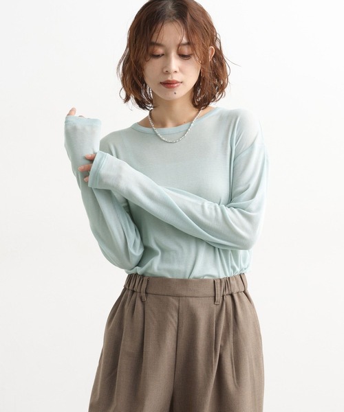 studio CLIP（スタディオクリップ）の「【吸湿発熱・吸放湿性】ウールミックスシアークルーネックプルオーバー[プラスサイズあり]（Tシャツ/カットソー・レディース・その他7/オフホワイト/その他8/ライトグレー/ボルドー/ライトグリーン・FREE/ﾌﾘｰ(L)）」の4枚目の写真