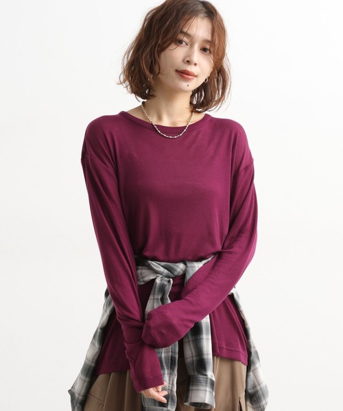 studio CLIP（スタディオクリップ）の「【吸湿発熱・吸放湿性】ウールミックスシアークルーネックプルオーバー[プラスサイズあり]（Tシャツ/カットソー・レディース・その他7/オフホワイト/その他8/ライトグレー/ボルドー/ライトグリーン・FREE/ﾌﾘｰ(L)）」の5枚目の写真