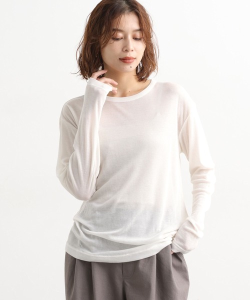 studio CLIP（スタディオクリップ）の「【吸湿発熱・吸放湿性】ウールミックスシアークルーネックプルオーバー[プラスサイズあり]（Tシャツ/カットソー・レディース・その他7/オフホワイト/その他8/ライトグレー/ボルドー/ライトグリーン・FREE/ﾌﾘｰ(L)）」の21枚目の写真