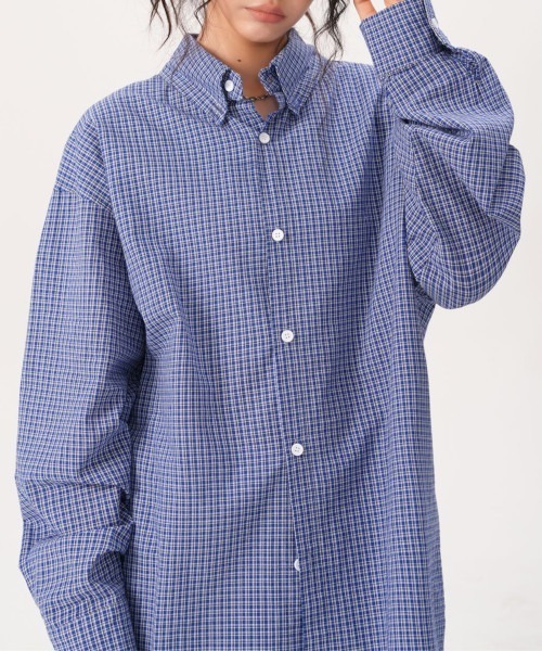 MASHIRO（マシロ）の「【MASHIRO】ブルーチェックシャツ ルーズシルエット（25MA/EKW124）（シャツ/ブラウス・レディース・ブルー・FREE）」の4枚目の写真