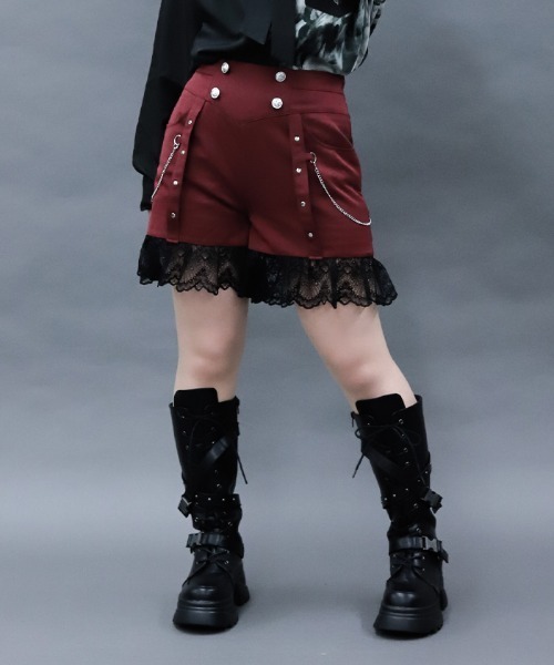 NIBBLE POISON(ニブルポイズン)の「レースフリルショートパンツ(その他パンツ・レディース・ブラック/ワイン/ネイビー・MEDIUM)」の1枚目の写真