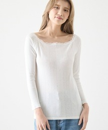 tutuanna(チュチュアンナ)の綿100%針抜きレース付きスクエアネック長袖(インナーウェア/肌着)