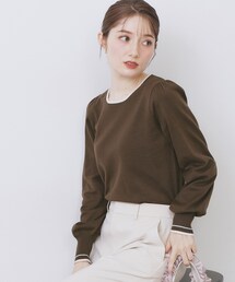 バイカラーパフスリーブニット【洗濯機OK】