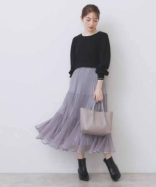 パフスリーブニット バイカラーパフスリーブニット【洗濯機OK】（ニット/セーター）｜index