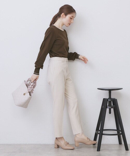 セール】バイカラーパフスリーブニット【洗濯機OK】（ニット/セーター