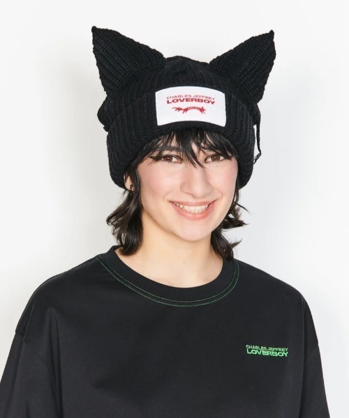 Charles Jeffrey Loverboy（チャールズジェフリーラバーボーイ）の「Charles Jeffrey LOVERBOY/チャールズジェフリーラバーボーイ/CHUNKY EARS BEANIE（ニットキャップ/ビーニー・メンズ・ブラック/ホワイト・F）」の13枚目の写真