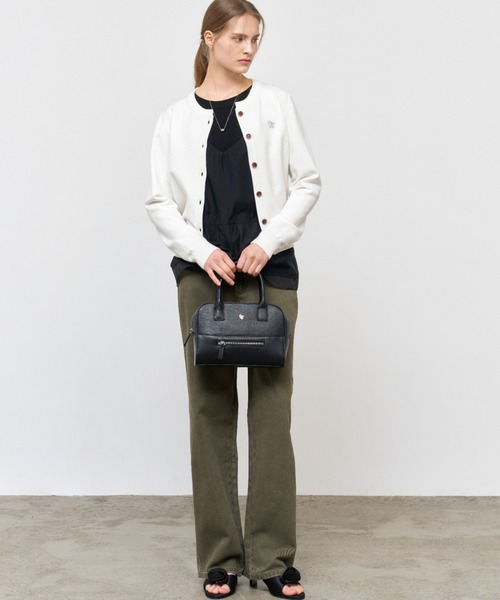 GENERAL IDEA（ジェネラルアイデア）の「essential crew neck cardigan ロゴ入りラウンドネック長袖カーディガン（カーディガン/ボレロ・レディース・グレー/ブラック/パープル/ネイビー/オートミール/チャコール/レッド/キャメル/ホワイト・L/M/S/XS）」の14枚目の写真