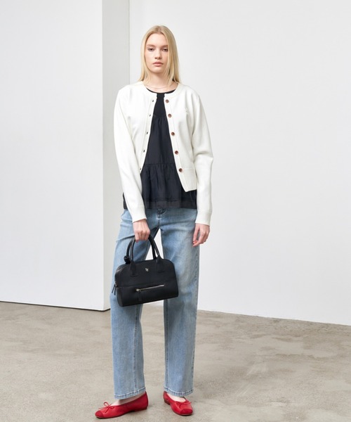 GENERAL IDEA（ジェネラルアイデア）の「essential crew neck cardigan ロゴ入りラウンドネック長袖カーディガン（カーディガン/ボレロ・レディース・グレー/ブラック/パープル/ネイビー/オートミール/チャコール/レッド/キャメル/ホワイト・L/M/S/XS）」の16枚目の写真