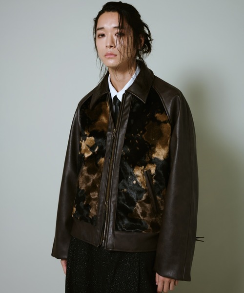 ノーブランドダークブラウン　 ハラコ　レザー ジャケット faux haircalf leather jacket / フェイクハラコレザージャケット