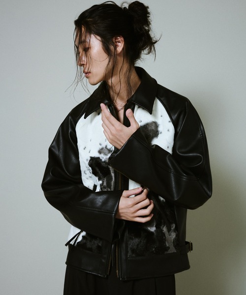 ノーブランドダークブラウン　 ハラコ　レザー ジャケット faux haircalf leather jacket / フェイクハラコレザージャケット