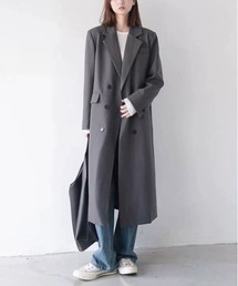 ダブルブレスト ロングジャケット レディース