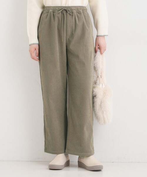 【定価7.6万】STONE  コーデュロイ ワイドパンツ アイボリー セール】【S-LL/洗濯機可/裏起毛】あったかコーデュロイ ワイドパンツ