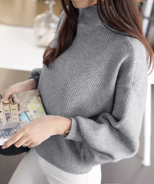 Miniministore(ミニミニストア)の「韓国風リブニットトップスハイネックニット(ニット/セーター・レディース・テラコッタ/グレー/マスタード/ダークベージュ/ベージュ/ホワイト/ピンク/ブラック・FREE)」の9枚目の写真