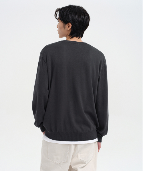 ウォッシャブルスーピマコットンクルーネックニット[ダークグレー