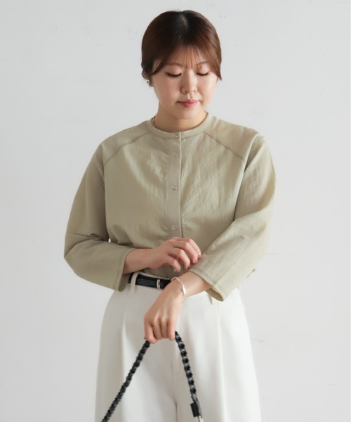NOMBRE IMPAIR（ノンブルアンペール）の「綿ナイロンシアーテレコ　カットカーデ（カーディガン/ボレロ・レディース・グリーン/ホワイト・FREE）」の2枚目の写真