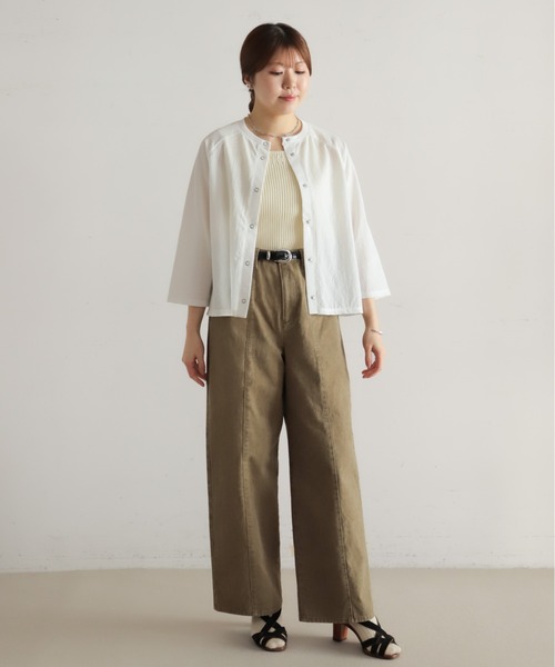 NOMBRE IMPAIR（ノンブルアンペール）の「綿ナイロンシアーテレコ　カットカーデ（カーディガン/ボレロ・レディース・グリーン/ホワイト・FREE）」の5枚目の写真