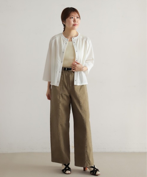 NOMBRE IMPAIR（ノンブルアンペール）の「綿ナイロンシアーテレコ　カットカーデ（カーディガン/ボレロ・レディース・グリーン/ホワイト・FREE）」の10枚目の写真