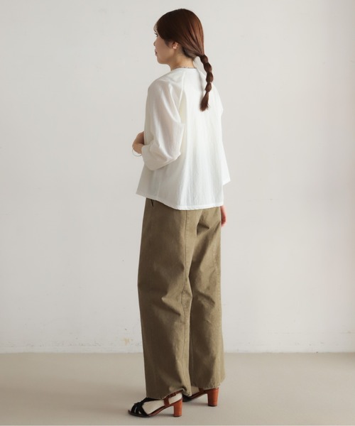 NOMBRE IMPAIR（ノンブルアンペール）の「綿ナイロンシアーテレコ　カットカーデ（カーディガン/ボレロ・レディース・グリーン/ホワイト・FREE）」の6枚目の写真