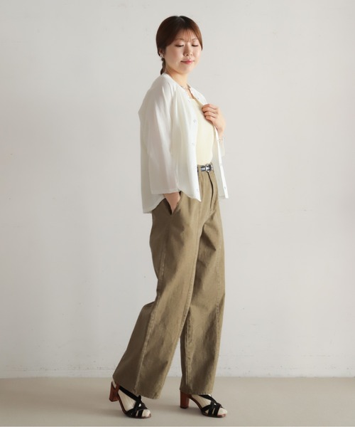 NOMBRE IMPAIR（ノンブルアンペール）の「綿ナイロンシアーテレコ　カットカーデ（カーディガン/ボレロ・レディース・グリーン/ホワイト・FREE）」の12枚目の写真