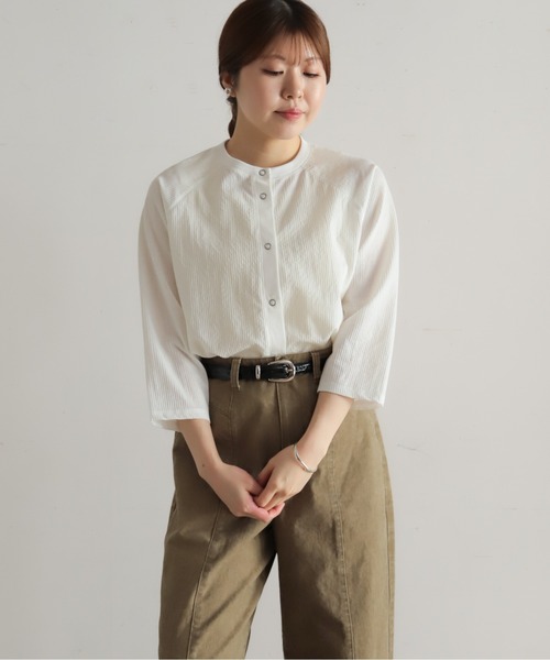 NOMBRE IMPAIR（ノンブルアンペール）の「綿ナイロンシアーテレコ　カットカーデ（カーディガン/ボレロ・レディース・グリーン/ホワイト・FREE）」の3枚目の写真