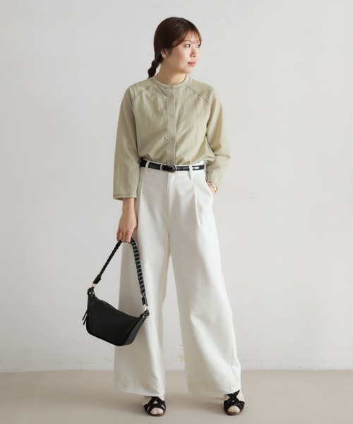 NOMBRE IMPAIR（ノンブルアンペール）の「綿ナイロンシアーテレコ　カットカーデ（カーディガン/ボレロ・レディース・グリーン/ホワイト・FREE）」の15枚目の写真