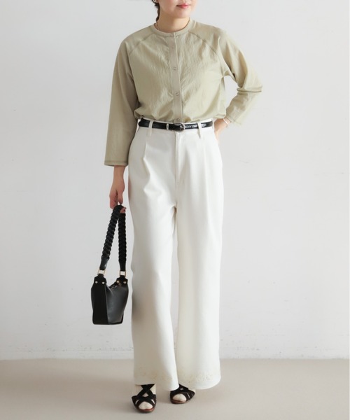 NOMBRE IMPAIR（ノンブルアンペール）の「綿ナイロンシアーテレコ　カットカーデ（カーディガン/ボレロ・レディース・グリーン/ホワイト・FREE）」の18枚目の写真