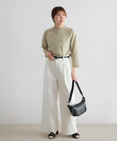 NOMBRE IMPAIR（ノンブルアンペール）の「綿ナイロンシアーテレコ　カットカーデ（カーディガン/ボレロ・レディース・グリーン/ホワイト・FREE）」の16枚目の写真