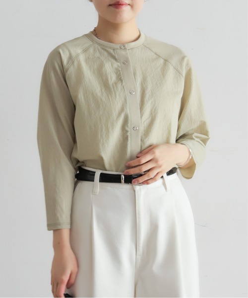 NOMBRE IMPAIR（ノンブルアンペール）の「綿ナイロンシアーテレコ　カットカーデ（カーディガン/ボレロ・レディース・グリーン/ホワイト・FREE）」の14枚目の写真