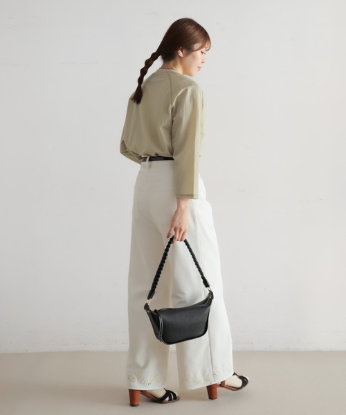 NOMBRE IMPAIR（ノンブルアンペール）の「綿ナイロンシアーテレコ　カットカーデ（カーディガン/ボレロ・レディース・グリーン/ホワイト・FREE）」の17枚目の写真