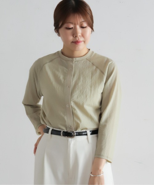 NOMBRE IMPAIR（ノンブルアンペール）の「綿ナイロンシアーテレコ　カットカーデ（カーディガン/ボレロ・レディース・グリーン/ホワイト・FREE）」の19枚目の写真