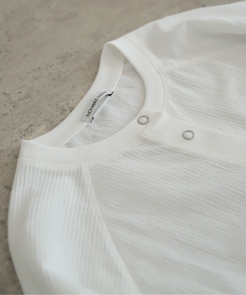 NOMBRE IMPAIR（ノンブルアンペール）の「綿ナイロンシアーテレコ　カットカーデ（カーディガン/ボレロ・レディース・グリーン/ホワイト・FREE）」の21枚目の写真