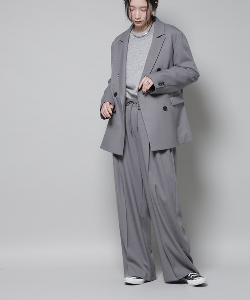 NANO universe（ナノユニバース）の「ストレッチサージピンタックイージーワイドパンツ(セットアップ可)（スラックス・レディース・グレー/ベージュ/ブラック・S/M）」の18枚目の写真