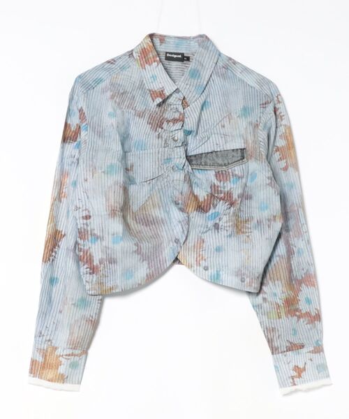 Desigual（デシグアル）の「ストライプ×フラワープリント クロップドシャツ（シャツ/ブラウス・レディース・ブルー・S/M/L/XL）」の4枚目の写真