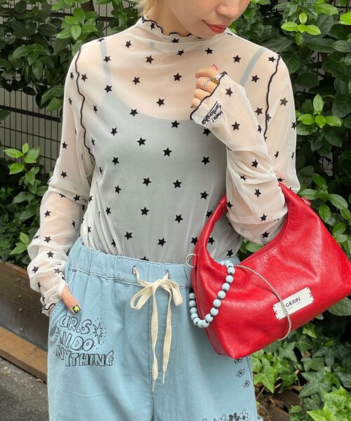 HELLO.SANFRANCISCO(ハローサンフランシスコ)の「【HELLO.SANFRANCISCO/ハローサンフランシスコ】フロッキー星柄シアートップス(Tシャツ/カットソー・レディース・イエロー/ブラック/サックスブルー・ONE SIZE)」の5枚目の写真