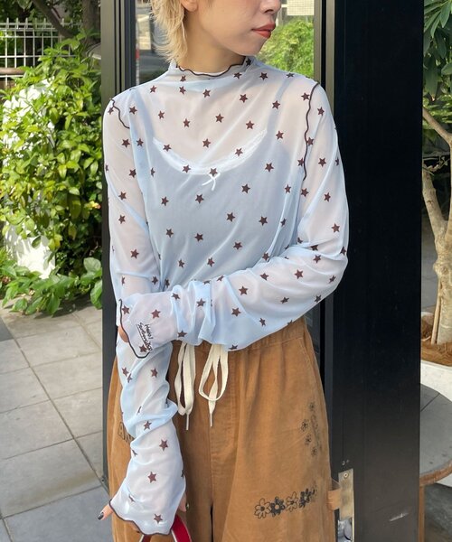 HELLO.SANFRANCISCO(ハローサンフランシスコ)の「【HELLO.SANFRANCISCO/ハローサンフランシスコ】フロッキー星柄シアートップス(Tシャツ/カットソー・レディース・イエロー/ブラック/サックスブルー・ONE SIZE)」の12枚目の写真
