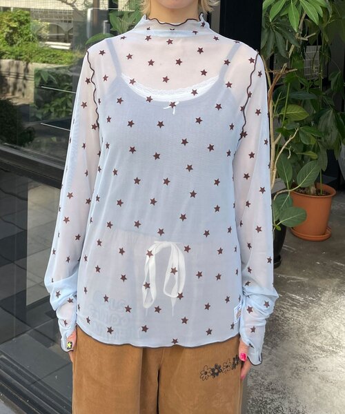 HELLO.SANFRANCISCO(ハローサンフランシスコ)の「【HELLO.SANFRANCISCO/ハローサンフランシスコ】フロッキー星柄シアートップス(Tシャツ/カットソー・レディース・イエロー/ブラック/サックスブルー・ONE SIZE)」の18枚目の写真