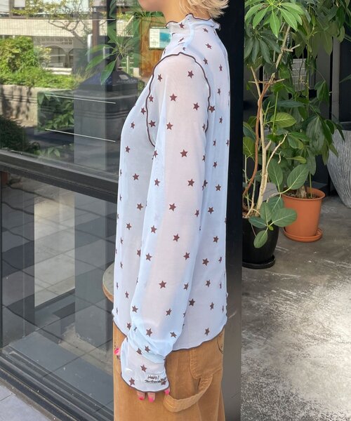 HELLO.SANFRANCISCO(ハローサンフランシスコ)の「【HELLO.SANFRANCISCO/ハローサンフランシスコ】フロッキー星柄シアートップス(Tシャツ/カットソー・レディース・イエロー/ブラック/サックスブルー・ONE SIZE)」の19枚目の写真