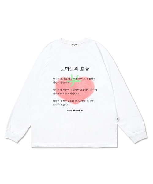 ESCAPEFROM（エスケープフロム）の「トマトの効能プリントロングスリーブ [2色]（Tシャツ/カットソー・レディース・ホワイト/ブラック・MEDIUM/LARGE/SMALL）」の4枚目の写真