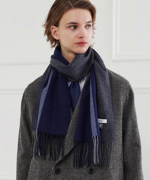 セール】【ラッピング巾着セット】カシミヤブレンドパネルマフラー