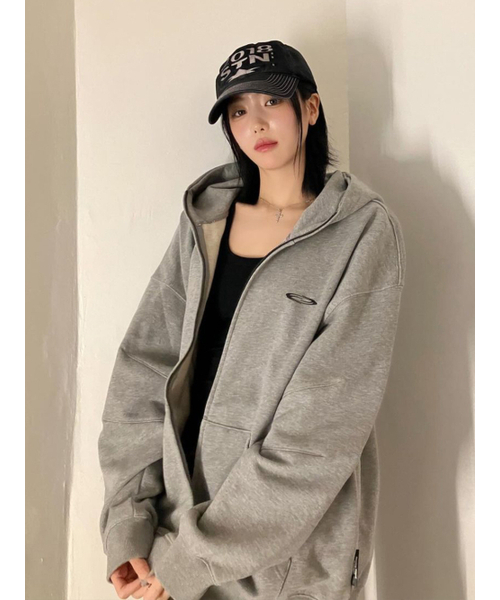 500g]Heavy Weight Logo Hood Zip-up - Melange Grey（パーカー
