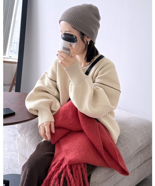 reca（レカ）の「配色ラインパイピングドルマンニット（ニット/セーター・レディース・アイボリー/ブラック/グレー・FREE）」の2枚目の写真