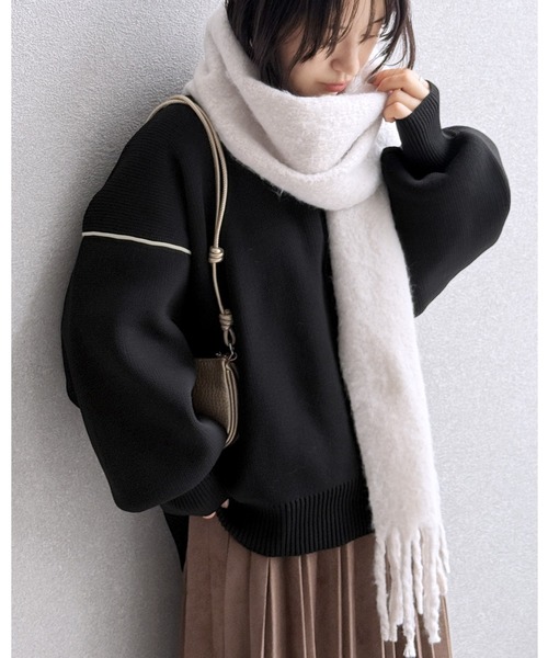 reca（レカ）の「配色ラインパイピングドルマンニット（ニット/セーター・レディース・アイボリー/ブラック/グレー・FREE）」の3枚目の写真