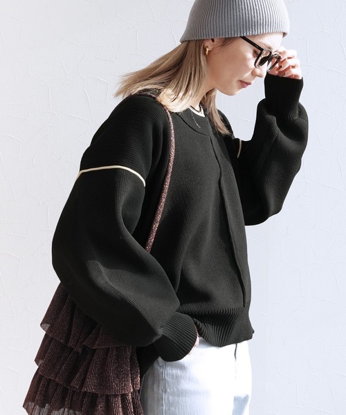 reca（レカ）の「配色ラインパイピングドルマンニット（ニット/セーター・レディース・アイボリー/ブラック/グレー・FREE）」の21枚目の写真