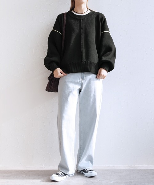 reca（レカ）の「配色ラインパイピングドルマンニット（ニット/セーター・レディース・アイボリー/ブラック/グレー・FREE）」の22枚目の写真