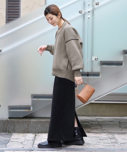 reca（レカ）の「配色ラインパイピングドルマンニット（ニット/セーター・レディース・アイボリー/ブラック/グレー・FREE）」の4枚目の写真