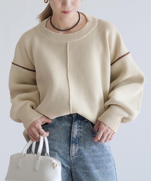 reca（レカ）の「配色ラインパイピングドルマンニット（ニット/セーター・レディース・アイボリー/ブラック/グレー・FREE）」の18枚目の写真