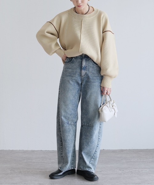 reca（レカ）の「配色ラインパイピングドルマンニット（ニット/セーター・レディース・アイボリー/ブラック/グレー・FREE）」の19枚目の写真