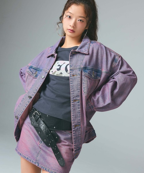 X-girl（エックスガール）の「CURSIVE LOGO DENIM MINI SKIRT（デニムスカート・レディース・ライトインディゴブルー/ピンク・S/M）」の10枚目の写真