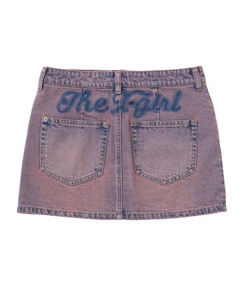 X-girl（エックスガール）の「CURSIVE LOGO DENIM MINI SKIRT（デニムスカート・レディース・ライトインディゴブルー/ピンク・S/M）」の17枚目の写真